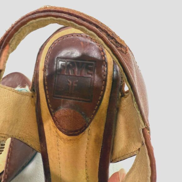 Frye Samantha Seam brown leather ankle strap platform heel sandal - Picture 8 of 10